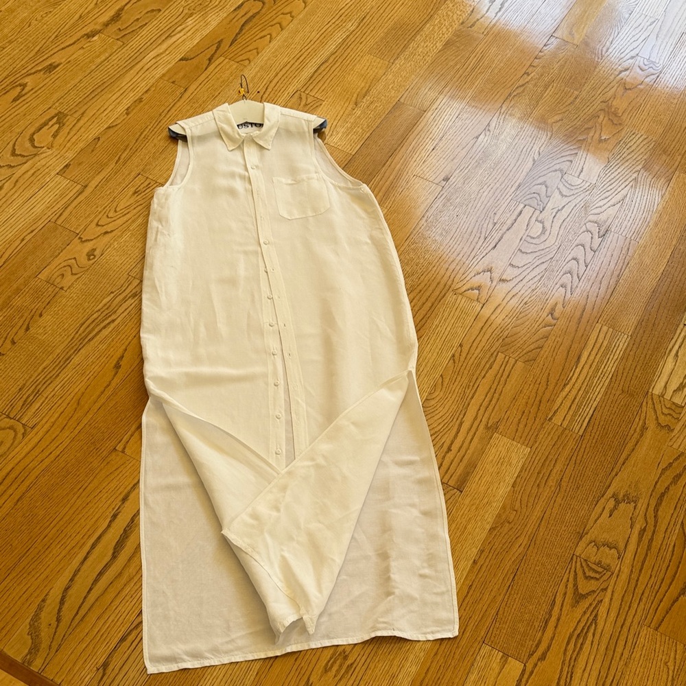 NSF White Sleeveless Shirt-Style Maxi Dress - Picture 3 of 6